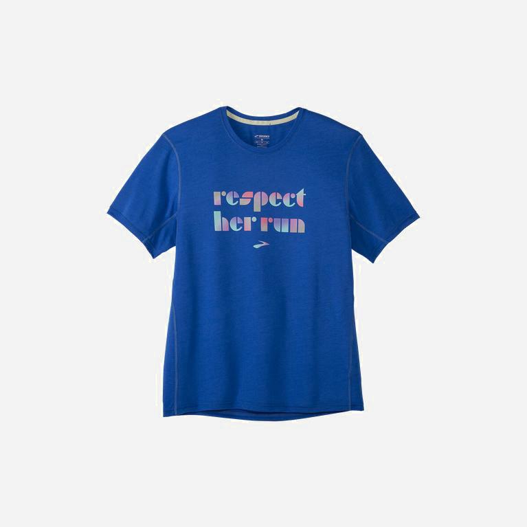 Brooks Empower Her Distance Graphic Israel - Men's Short Sleeve Running Shirt - Bluetiful/Respect He